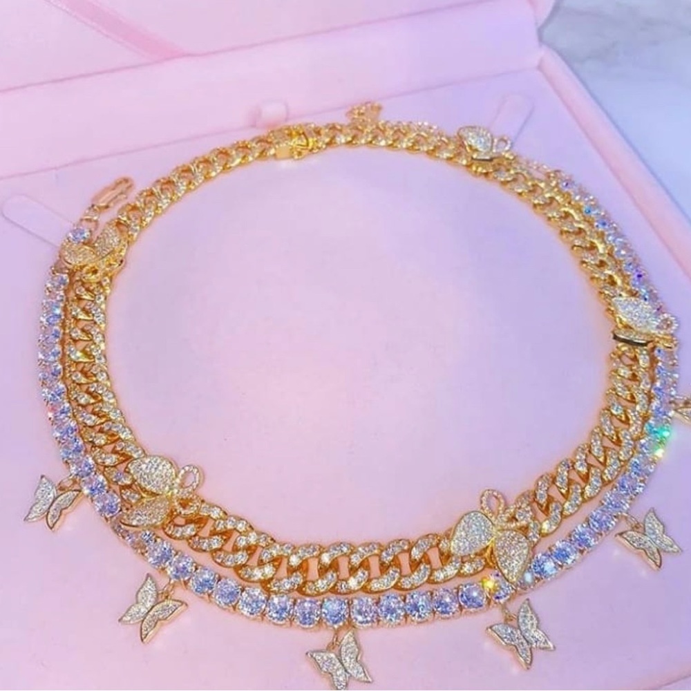Gold  Butterfly Necklace 2 piece set